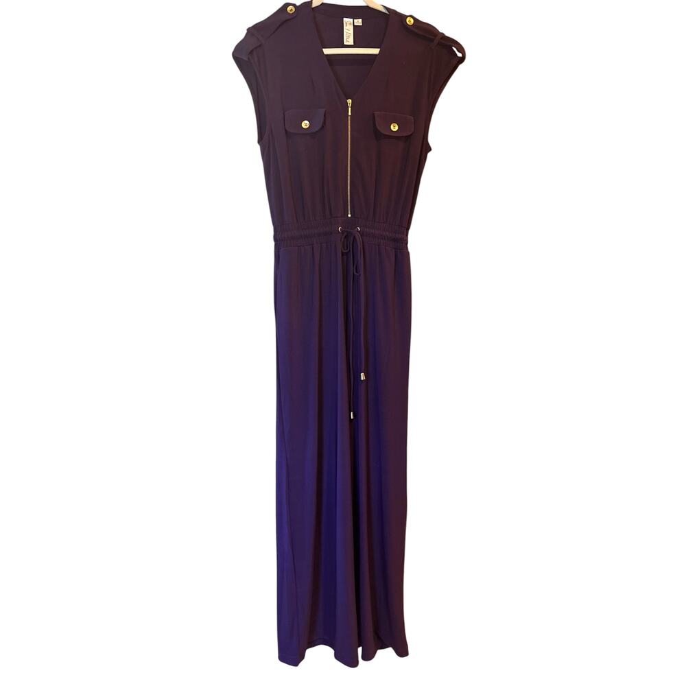 Emma & Michele Jumpsuit Cap Sleeve Wide Leg Size Medium Eggplant